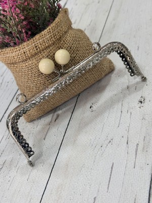 Çanta ve Cüzdan Klips Inci Boncuklu Köşeli Gümüş 15 cm