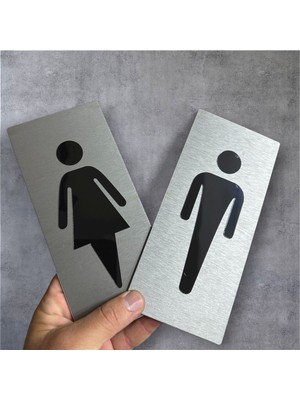 Kadın ve Erkek Ikonlu Wc Tabelası Kendinden Yapışkanlı Yönlendirme Levhası 20X10 cm