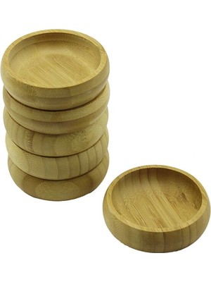 6 Adet - Yuvarlak Ahşap Bambu Çerezlik - Lokumluk Kase Derinlik: 1.7cm  - Çap: 8.8cm (5047)