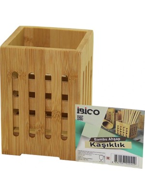 Büyük - Pencereli  KARE=10X10CM  Ahşap Bambu Kaşıklık Organizer (5047)
