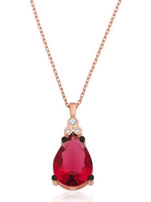 925 Ayar Gümüş Kırmızı Topaz Damla Kolye
