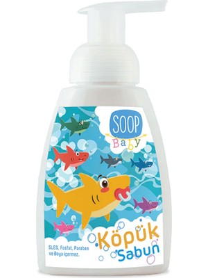 Soop Baby %100 Doğal Çocuk Köpük Sabun Shark 300 mL Bitkisel Vegan Hipoalerjenik  Pudra Kokulu
