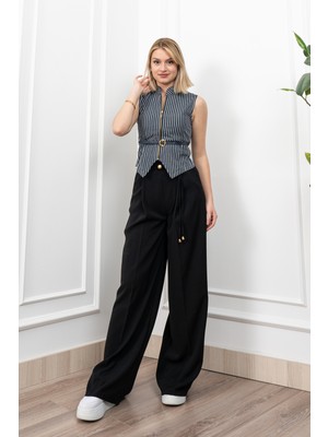 Hakim Yaka Çizgili Denim Yelek 9134