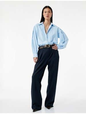 Regular Fit Pile Detaylı Uzun Kollu Poplin Gömlek