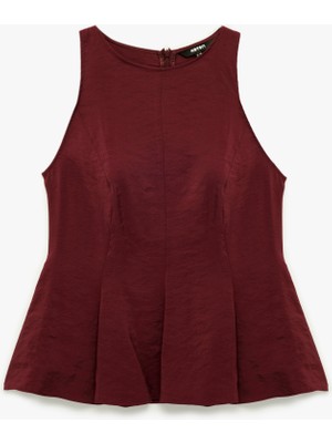 Slim Fit Kolsuz Bisiklet Yaka Modal Kumaş Peplum Bluz