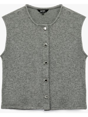 Slim Fit Kolsuz Bisiklet Yaka Düğmeli Hırka