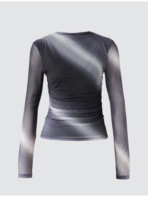 Jimmy Key Grı Dar Kesim Sıfır Yaka Renk Geçişli Mesh Bluz
