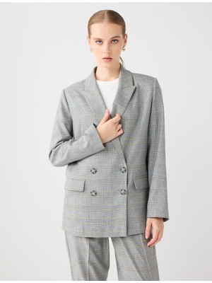 Jimmy Key Grı Rahat Kesim Ekose Desenli Dokuma Ceket