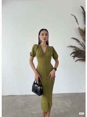 Moda Feminen Scuba Krep Elbise 582901 Fistik Yeşil