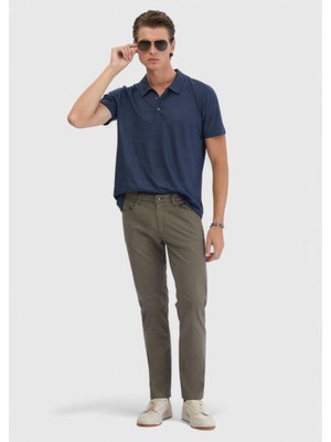 Haki Düz Dokuma Slim Fit Casual Pamuk Karışımlı Pantolon