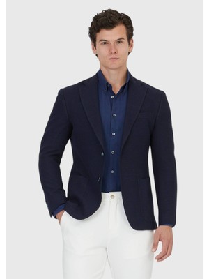 Lacivert Düz Shirt Shoulder Slim Fit Pamuk Karışımlı Örme Ceket