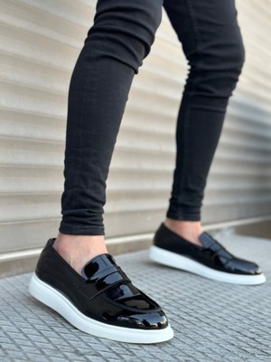 ET0316 Bağcıksız Yüksek Beyaz Taban Klasik Rugan Corcik Erkek Ayakkabı