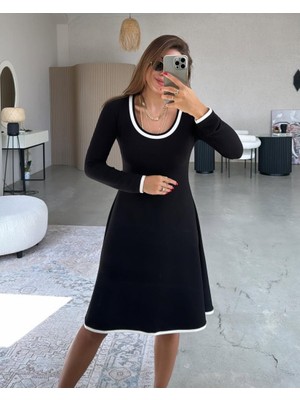 Sosostyle Kadın Uzun Kollu Yuvarlak Yaka Midi Viskon Iki Iplik Elbise