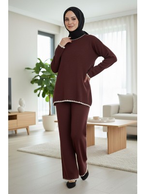 Kahverengi Tesettür Triko Ikili Takım 50174KH
