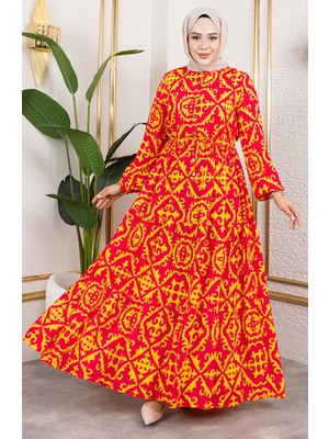 Sefa Merve Viskon Kumaş Beli Bağcıklı Elbise 7134-04 Fuşya