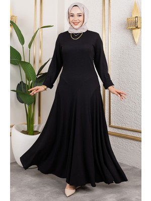 Sefa Merve Volan Deyaylı Bürümcük Elbise 7132-07 Siyah