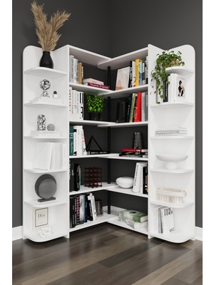 Asra Trend Modern Dönebilen Ayarlanabilir Raflı Ev Ofis Kitaplık %100 MDF Dekoratif Kütüphane Kitaplık DK01