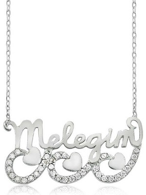 925 Ayar Gümüş Meleğim Yazılı Kalpli Kadın Gümüş Kolye