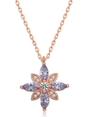 925 Ayar Gümüş Lila Taşlı Umut Çiçeği Kadın Gümüş Kolye