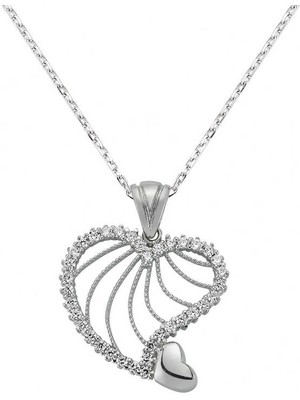 925 Ayar Gümüş Kalpli Kadın Gümüş Kolye