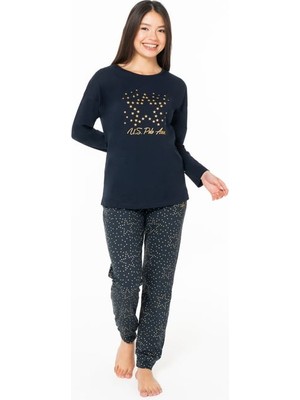 Bisiklet Yaka Uzun Kollu Pijama Takımı Paçası Bantlı S26163