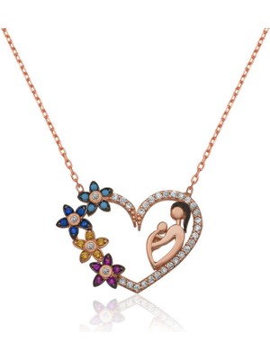 Stumbanng 925 Ayar Gümüş Kalpli Anne Çocuk Kadın Gümüş Kolye