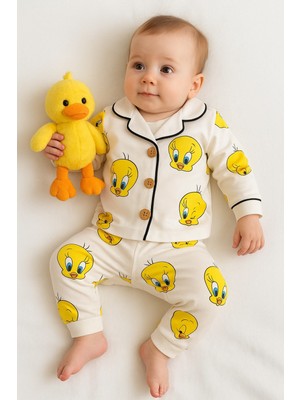 Kız Erkek Unisex Lüx Alt-Üst 2 Parça Desenleri Canlı Pamuklu Pijama Takımı