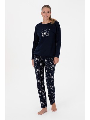 Bisiklet Yaka Uzun Kollu Pijama Takımı Rahat Kesim S26155