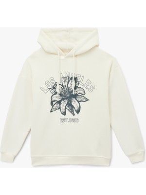 Uzun Kollu Kapüşonlu Kolej Temalı Baskılı Oversize Sweatshirt