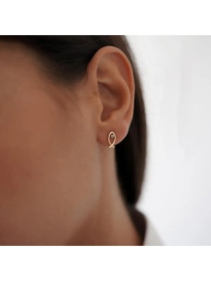 Minimal Balık Altın Küpe