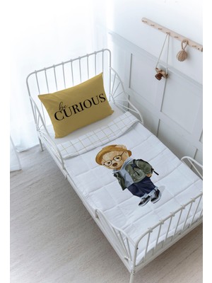 Organik Baskılı Bebek Boy (100X150) Yorgan Seti - Pure Baby Serisi - Gözlüklü Ayıcık