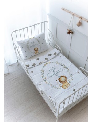 Organik Baskılı Bebek Boy (100X150) Yorgan Seti - For Baby Serisi - Aslanlı Çember