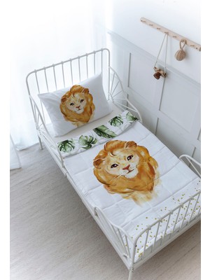 Organik Baskılı Bebek Boy (100X150) Yorgan Seti - For Baby Serisi - Suluboya Aslan