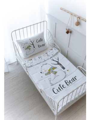 Organik Baskılı Bebek Boy (100X150) Yorgan Seti - For Baby Serisi - Atkılı Kutup Ayısı