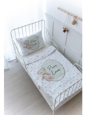 Organik Baskılı Bebek Boy (100X150) Yorgan Seti - For Baby Serisi - Retro Oyuncak Ayı