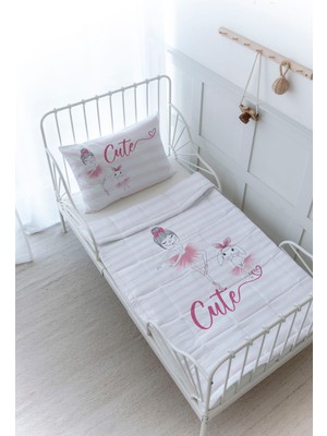 Organik Baskılı Bebek Boy (100X150) Yorgan Seti - For Baby Serisi - Balerin ve Tavşan ve Kız