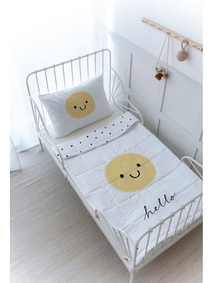 Organik Baskılı Bebek Boy (100X150) Yorgan Seti - Pure Baby Serisi - Gülen Güneş