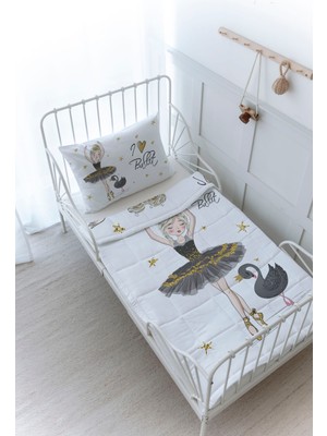 Organik Baskılı Bebek Boy (100X150) Yorgan Seti - For Baby Serisi - Siyah Kuğulu Balerin