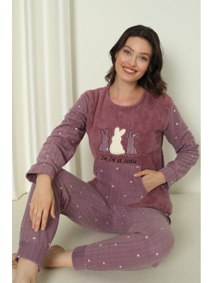 Fwn 04-3302 Peluş Welsoft Polar Kışlık Yumoş Tavşanlı Kadın Pijama Takımı