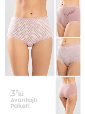 Kadın Yüksek Bel Pamuklu Desenli Bato Külot  3'lü Paket 8280 Consen Renkli