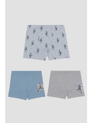 Erkek Çocuk Pamuklu Baskılı Rahat Kesim Likralı Boxer 3'lü Paket 3520 Renkli