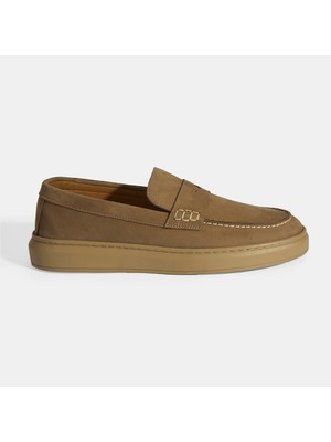 Erkek Bej Slip-On Nubuk Deri Loafer