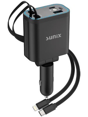Sunix 4in1 Kendinden Kablolu Rgb LED Işıklı Araç Şarj Cihazı C-40