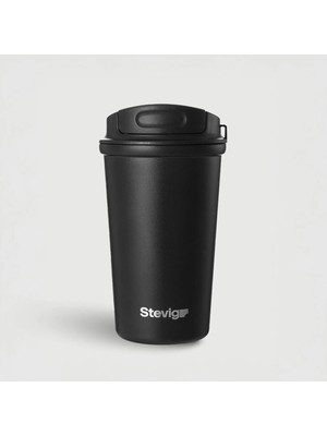 Stevig 4 Work Flip Open Coffee Mug Çelik Termos 400 ml Black ST-250