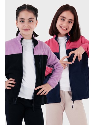 Lela Yumuşak Dokulu Fermuarlı Renk Bloklu Dik Yaka Cepli 2'li Paket Hırka Polar Çocuk POLAR 5905001S2