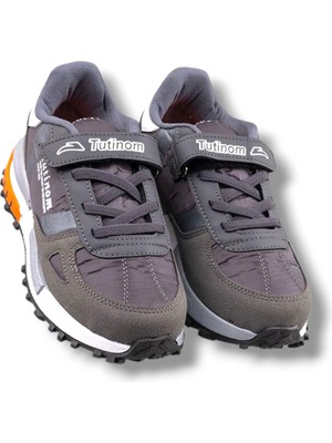 Tutinom 807-26 Anatomik Paraşüt Kumaş Çocuk Sneaker Füme Beyaz Oranj 31-35
