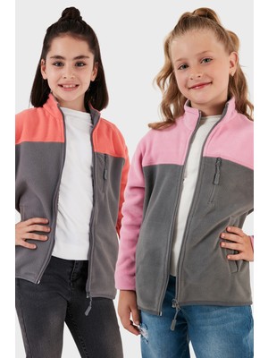 Lela Yumuşak Dokulu Fermuarlı Renk Bloklu Dik Yaka Cepli 2'li Paket Hırka Polar Çocuk POLAR 5905001S2