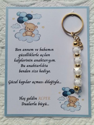 100 Adet Isme Özel Tasarım Beyaz Anahtarlık Hastane Yeni Doğan 40 Mevlidi Dağıtmalık Hediyelik