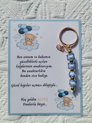 100 Adet Isme Özel Tasarım Mavi Anahtarlık Hastane Yeni Doğan 40 Mevlidi Dağıtmalık Hediyelik