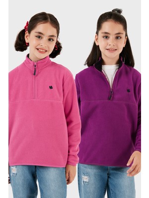 Lela Yumuşak Dokulu Fermuarlı Dik Yaka Şardonlu 2'li Paket Polar Çocuk Polar 5905002S2